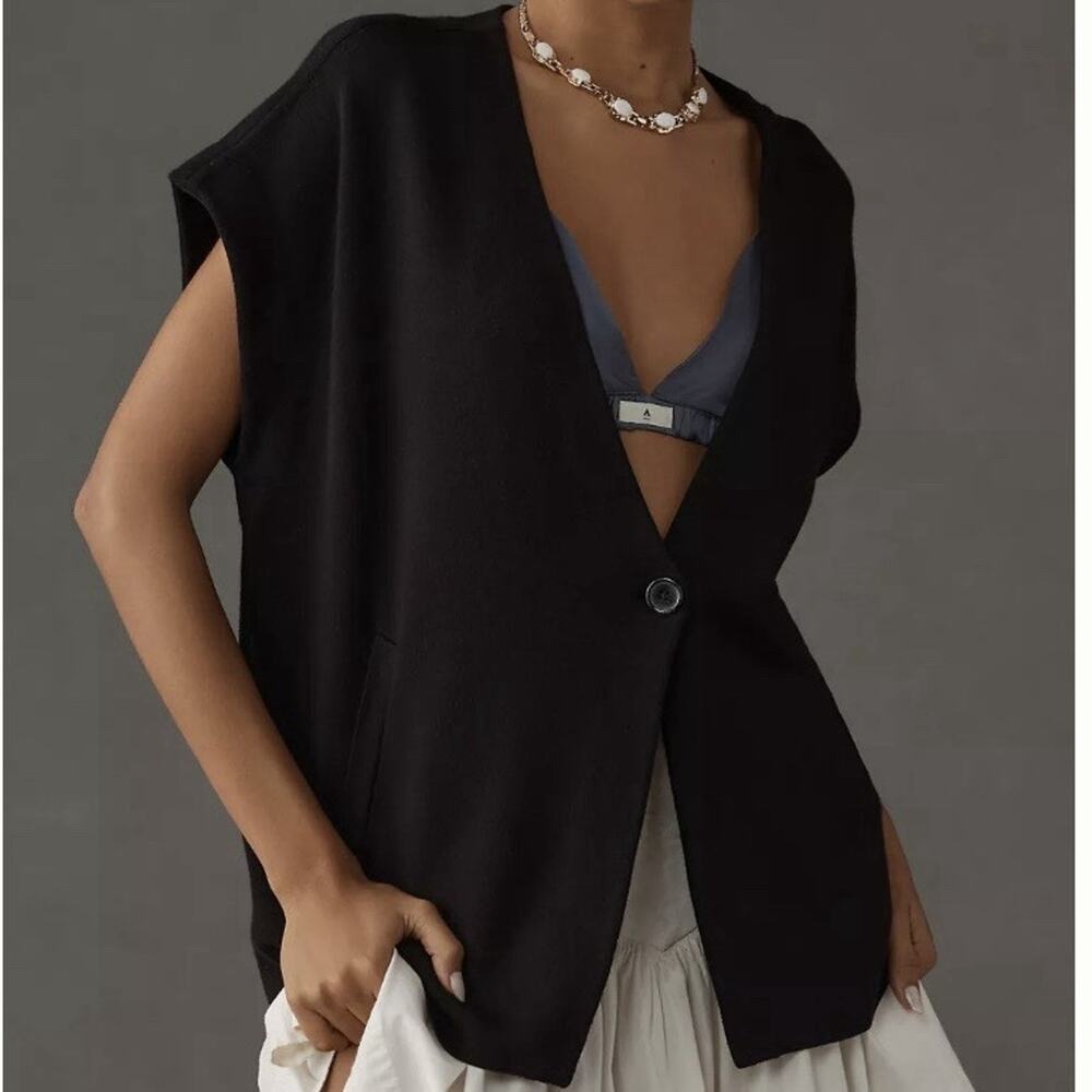 Maeve By Anthropologie Womens Oversized Muscle Sweater Vest Black Size Small